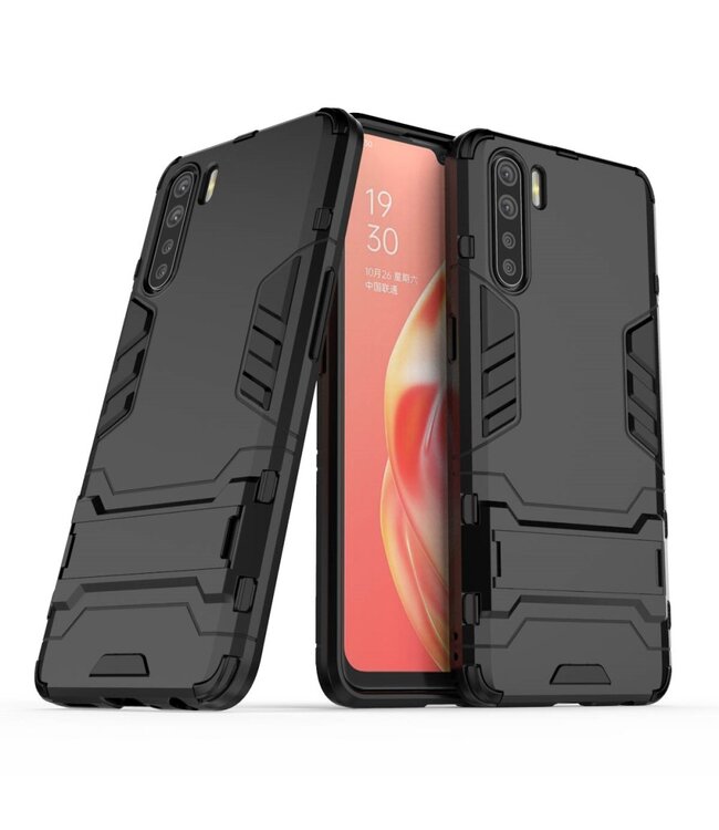 Zwart Kickstand Hybrid Hoesje voor de Oppo Reno3 / A91