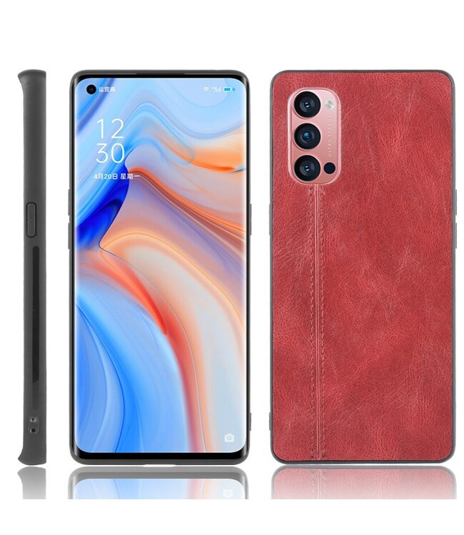 Rood Faux Lederen Hoesje voor de Oppo Reno4 Pro 5G