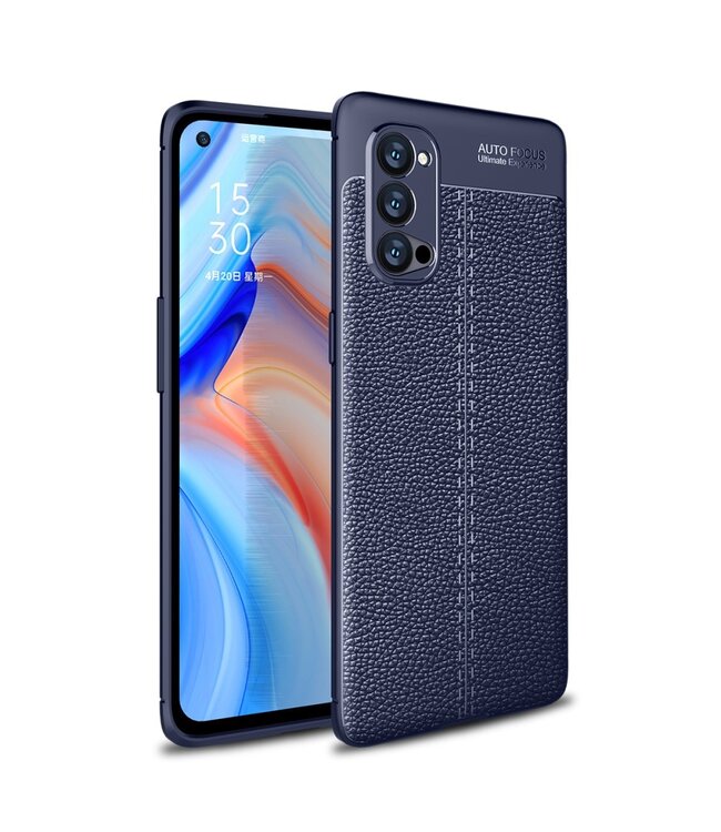 Donkerblauw Litchee TPU Hoesje voor de Oppo Reno4 Pro 5G