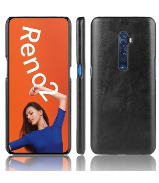 Zwart Litchee Hardcase Hoesje Oppo Reno2