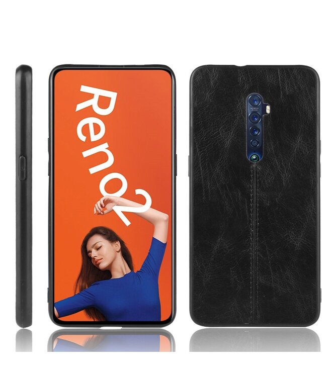 Zwart Faux Lederen Hybrid Hoesje voor de Oppo Reno2