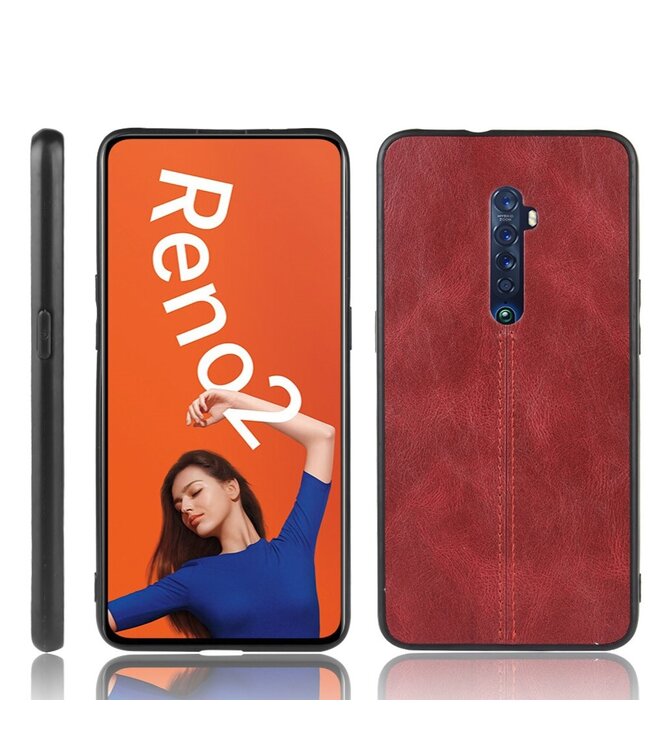 Rood Faux Lederen Hybrid Hoesje voor de Oppo Reno2