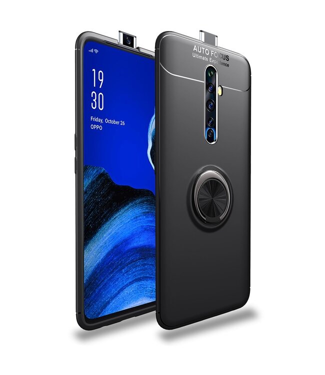 Zwart Ring Kickstand TPU Hoesje voor de Oppo Reno2 Z