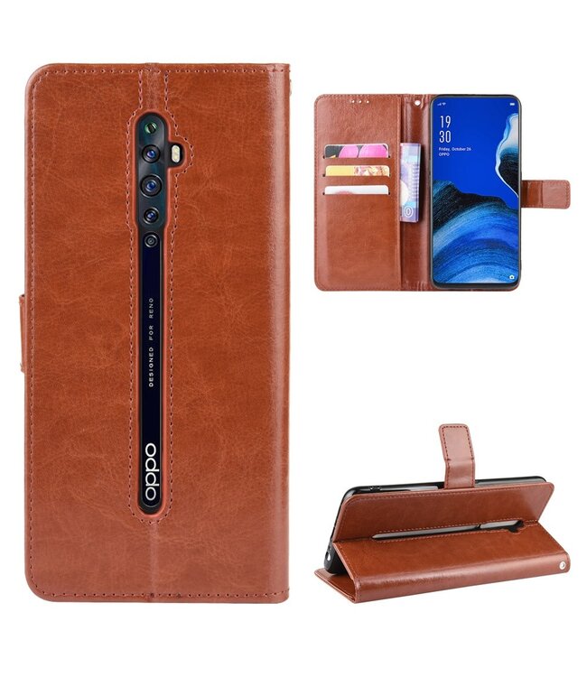 Bruin Bookcase Hoesje voor de Oppo Reno2 Z