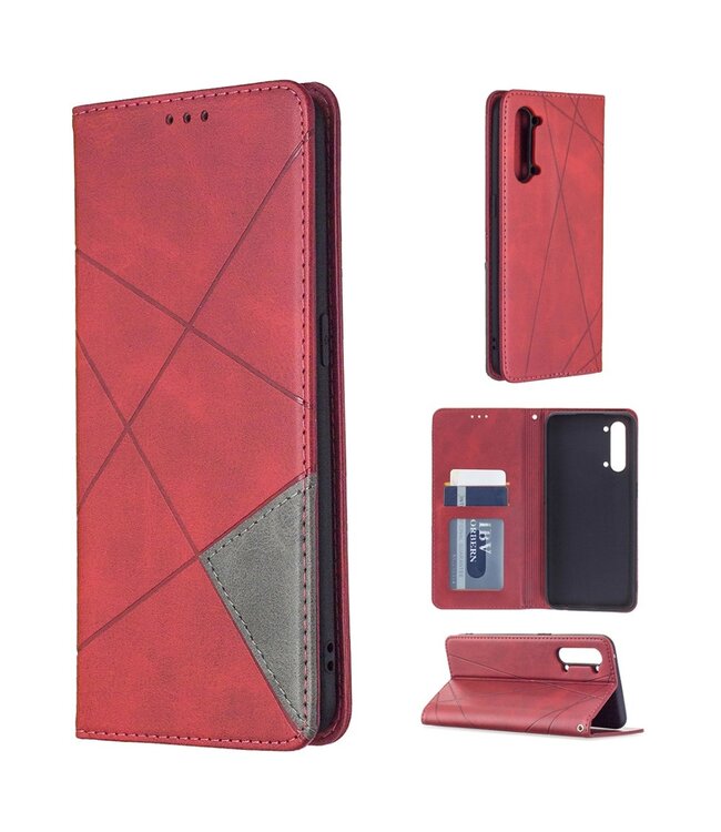 Rood Geometrisch Patroon Bookcase Hoesje voor de Oppo Find X2 Lite