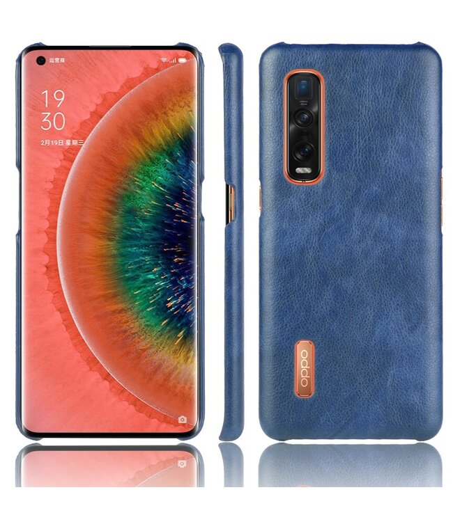 Blauw Litchee Faux Lederen Hoesje voor de Oppo Find X2 Pro