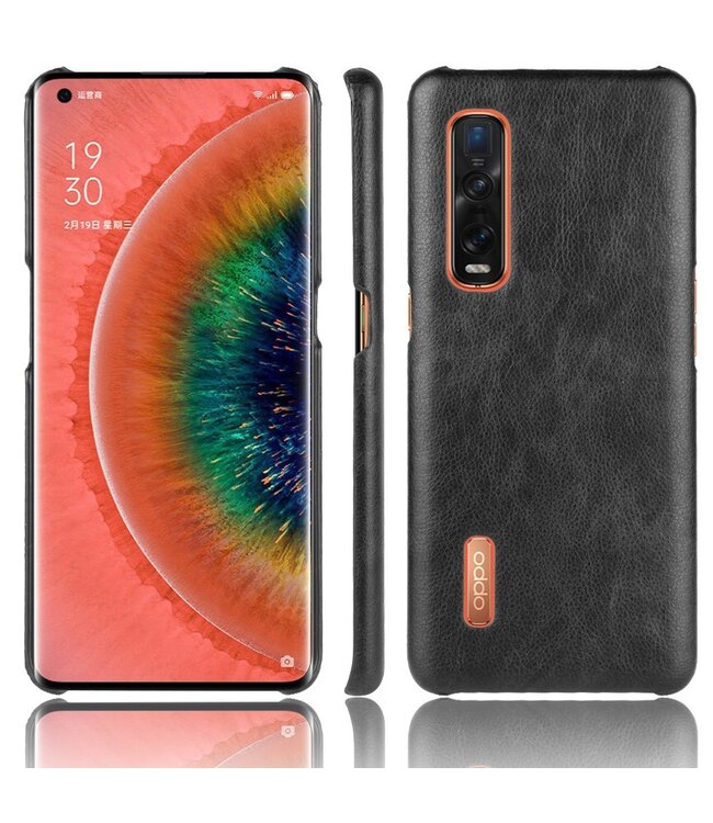 Zwart Litchee Faux Lederen Hoesje voor de Oppo Find X2 Pro