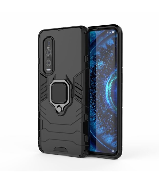 Zwart Ring Houder Hybrid Hoesje voor de Oppo Find X2 Pro