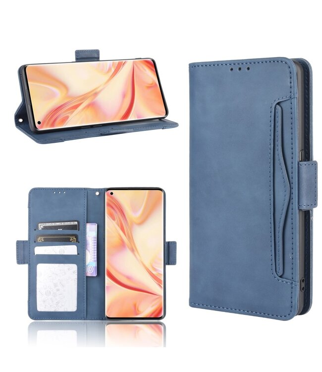 Blauw Faux Lederen Bookcase Hoesje voor de Oppo Find X2 Pro