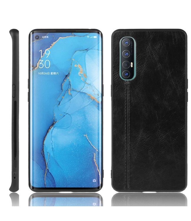 Zwart Faux Lederen Hybrid Hoesje voor de Oppo Reno3 Pro / Find X2 Neo