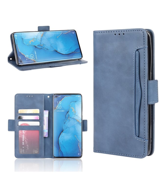 Blauw Pasjeshouder Bookcase Hoesje voor de Oppo Reno3 Pro / Find X2 Neo