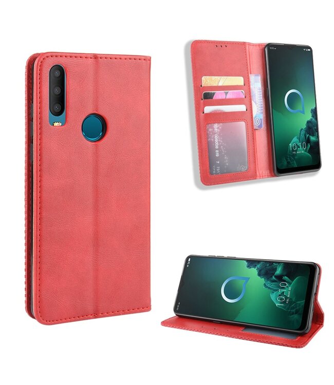 Rood Retro Bookcase Hoesje voor de Alcatel 3X (2019)