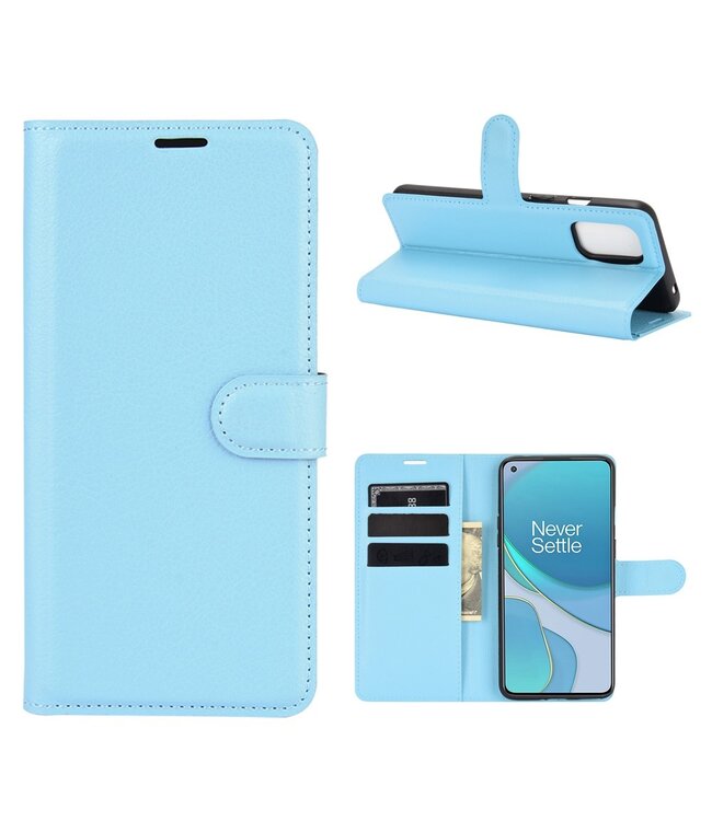 Blauw Litchee Bookcase Hoesje voor de OnePlus 8T