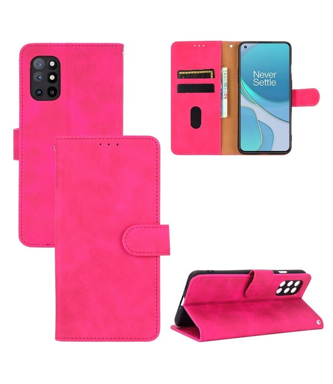 Roze Effen Bookcase Hoesje voor de OnePlus 8T