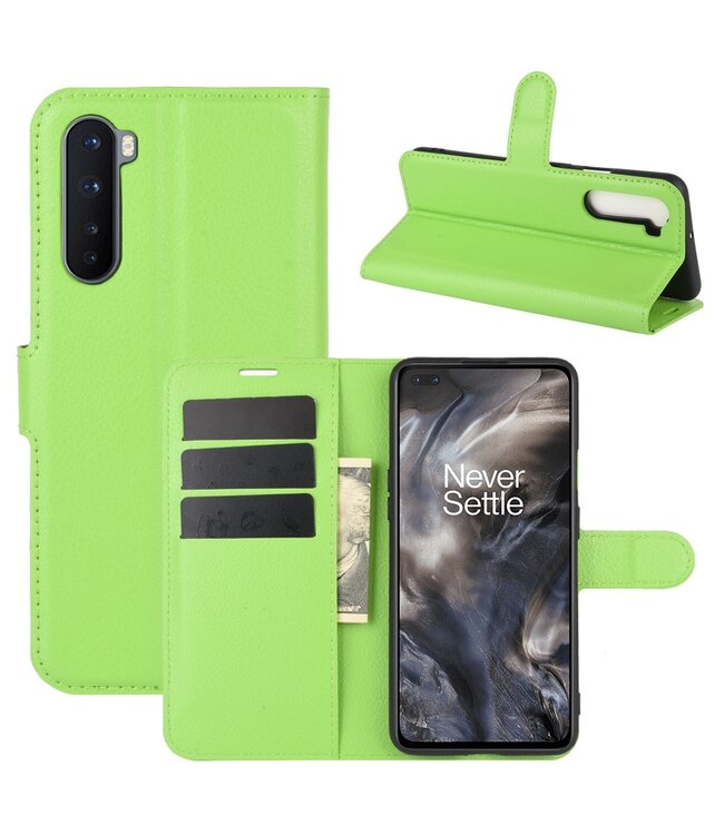 Groen Litchee Bookcase Hoesje voor de OnePlus Nord