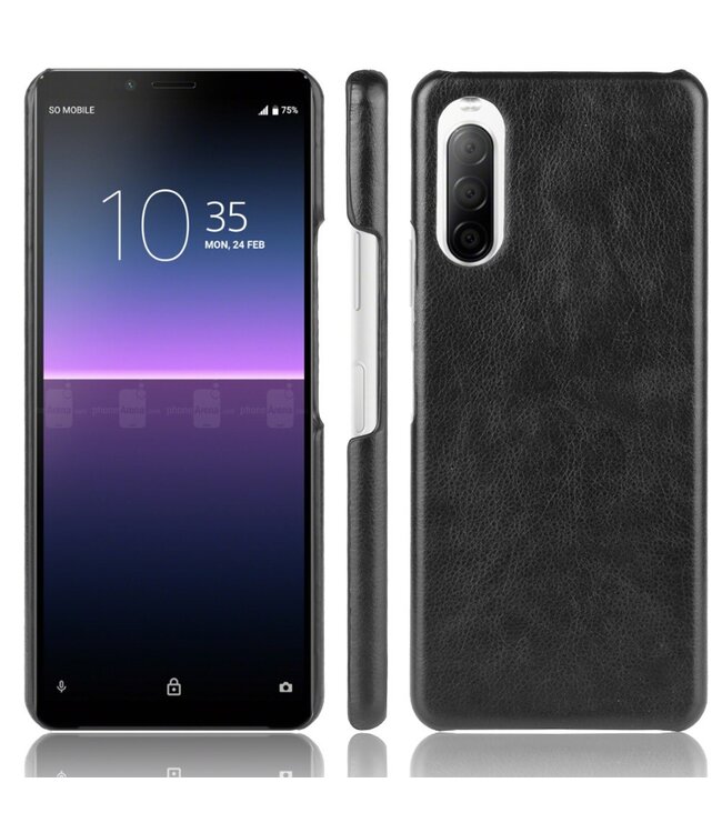 Zwart Litchee Hardcase Hoesje voor de Sony Xperia 10 II