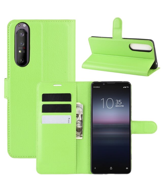 Groen Litchee Bookcase Hoesje voor de Sony Xperia 1 II