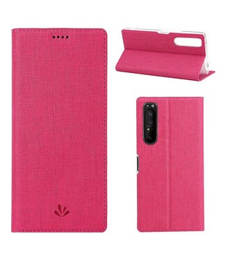 Vili DMX Fuchsia Cross Textuur Bookcase Hoesje Sony Xperia 1 II