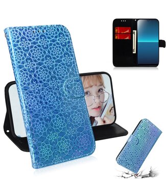 Blauw Bloemen Design Bookcase Hoesje Sony Xperia L4