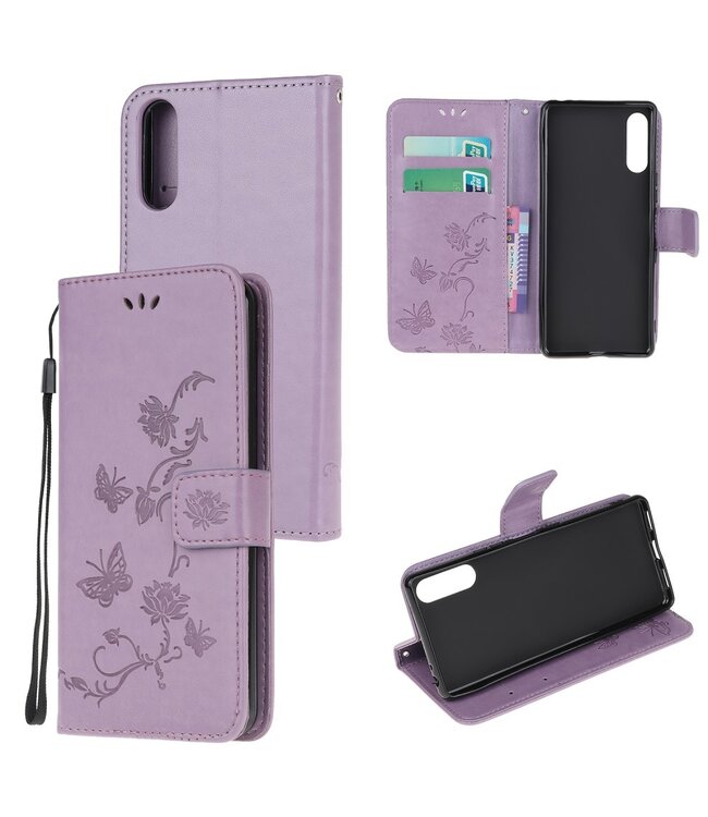 Paars Butterfly Flower Bookcase Hoesje voor de Sony Xperia L4