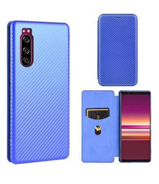 Blauw Carbon Bookcase Hoesje Sony Xperia 5 II