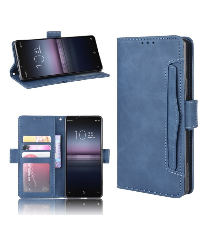 Ksq Blauw Multi-Slot Bookcase Hoesje voor de Sony Xperia 5 II