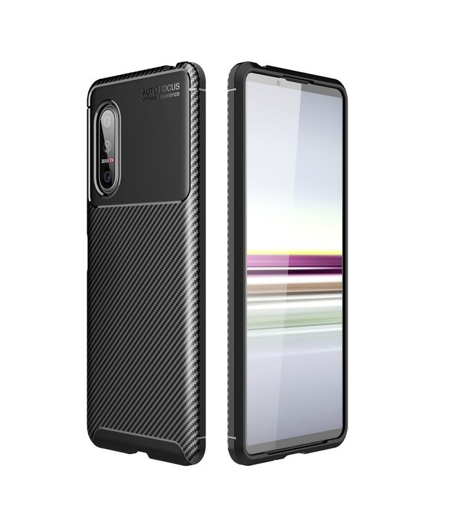 Zwart Carbon TPU Hoesje voor de Sony Xperia 5 II