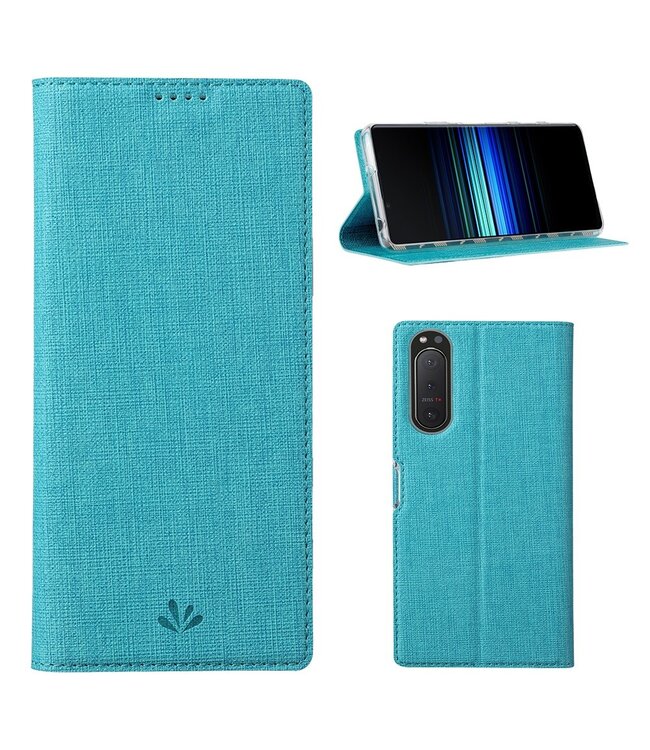 Vili DMX Vili DMX Turquoise Cross Textuur Bookcase Hoesje voor de Sony Xperia 5 II