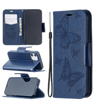 Blauw Vlinder Bookcase Hoesje iPhone 12 mini