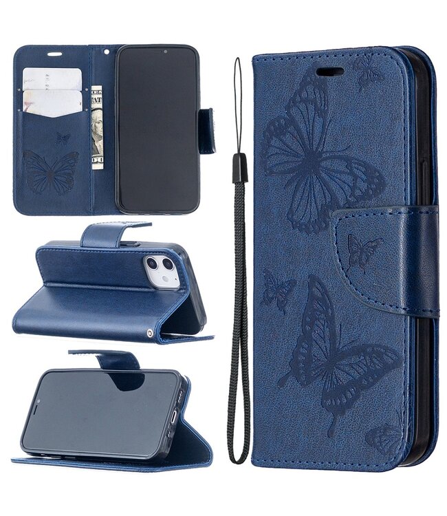 Blauw Vlinder Bookcase Hoesje voor de iPhone 12 mini