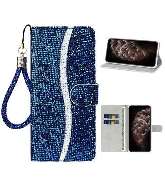 Blauw Glitter Bookcase Hoesje iPhone 12 mini