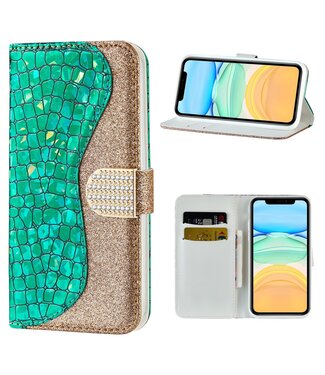 Groen Bling Bling Bookcase Hoesje iPhone 12 mini