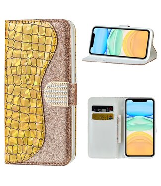 Goud Bling Bling Bookcase Hoesje iPhone 12 mini