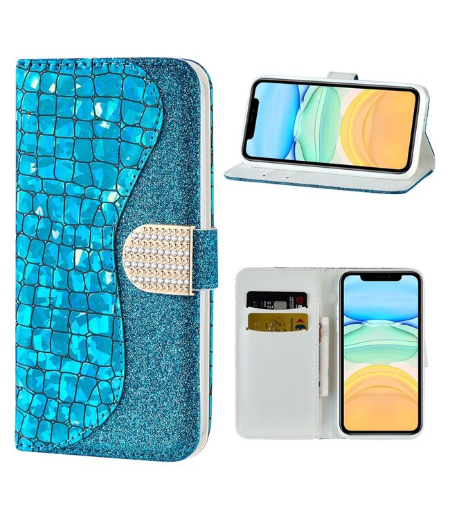 Blauw Bling Bling Bookcase Hoesje voor de iPhone 12 mini