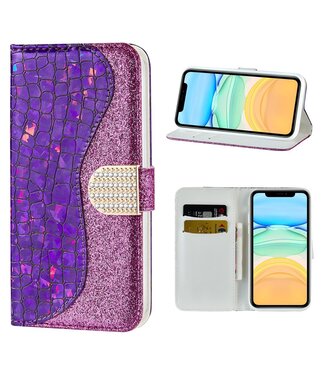 Paars Bling Bling Bookcase Hoesje iPhone 12 mini