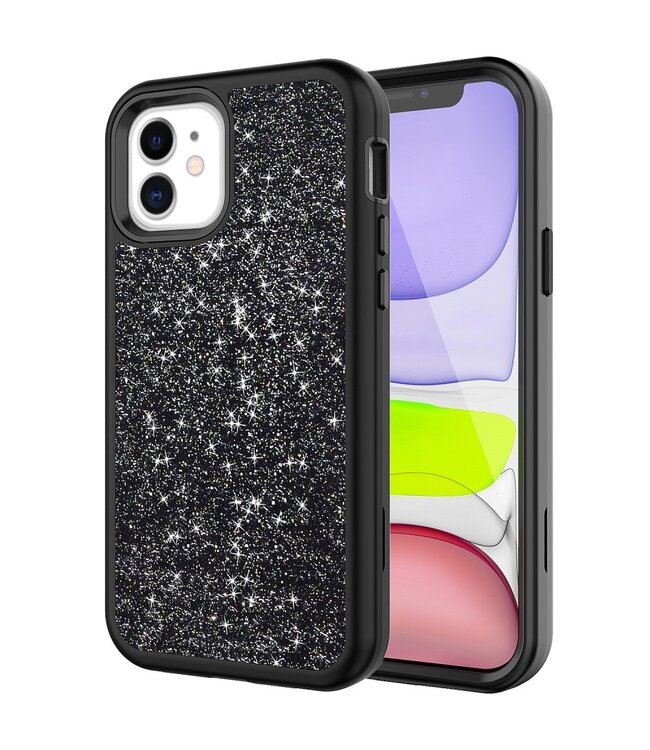 Zwart Glitter Hybrid Hoesje voor de iPhone 12 mini