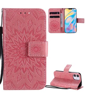 Roze Zonnebloem Bookcase Hoesje iPhone 12 mini