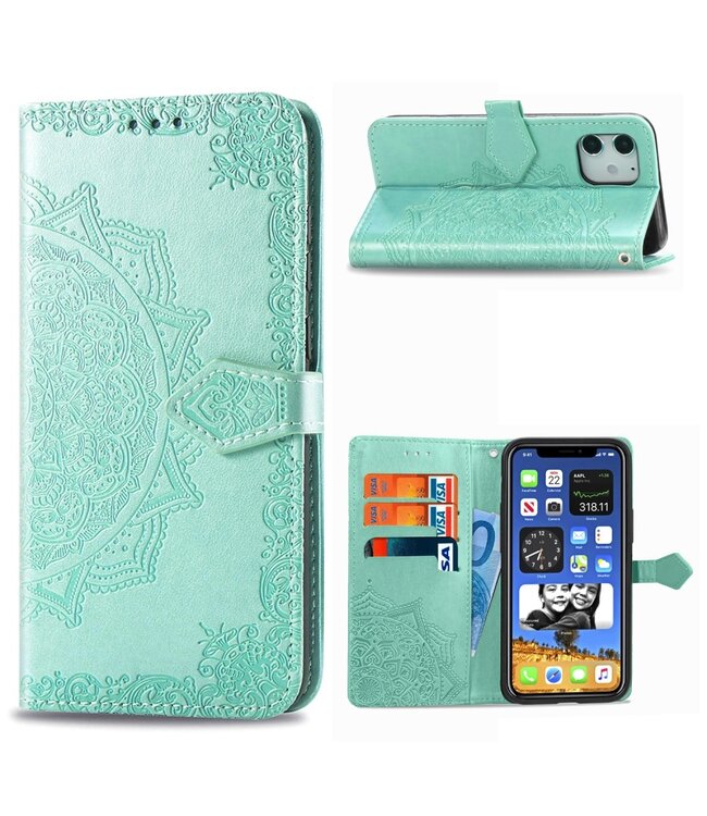 Turquoise Mandala Bookcase Hoesje voor de iPhone 12 mini