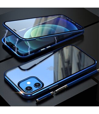 Luphie Blauw Metaal + Tempered Glass Hardcase Hoesje iPhone 12 mini