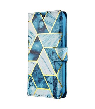 Blauw Marmer Design Bookcase Hoesje iPhone 12 mini