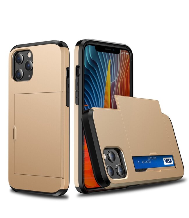 Goud Schuif Pasjeshouder Hybrid Hoesje voor de iPhone 12 (Pro)