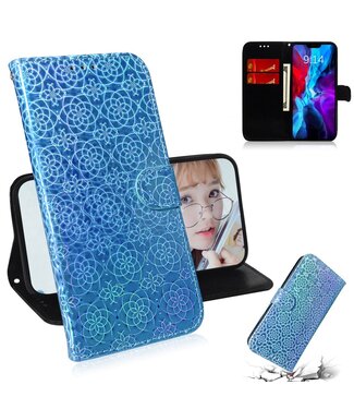 Blauw Bloemen Design Bookcase Hoesje iPhone 12 (Pro)