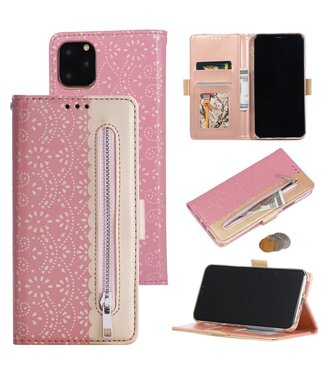 Roze Kanten Bloemen Bookcase Hoesje iPhone 12 (Pro)