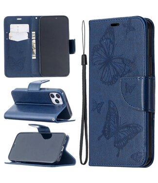 Blauw Vlinder Bookcase Hoesje iPhone 12 (Pro)