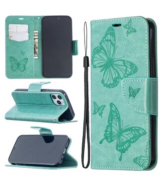 Turquoise Vlinder Bookcase Hoesje iPhone 12 (Pro)