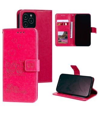Roze Uilen Patroon Bookcase Hoesje iPhone 12 (Pro)