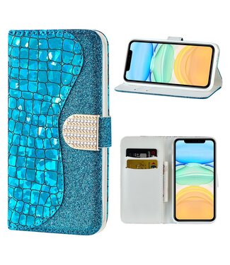 Blauw Bling Bling Bookcase Hoesje iPhone 12 (Pro)