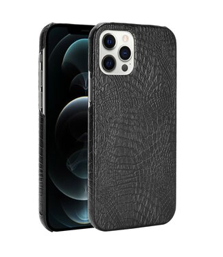 Zwart Krokodillen Hardcase Hoesje iPhone 12 (Pro)