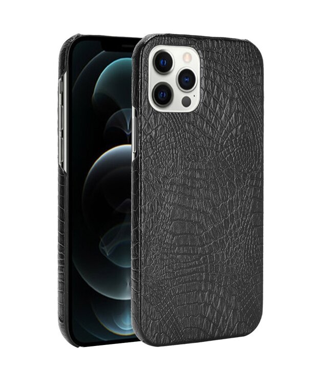 Zwart Krokodillen Hardcase Hoesje voor de iPhone 12 (Pro)