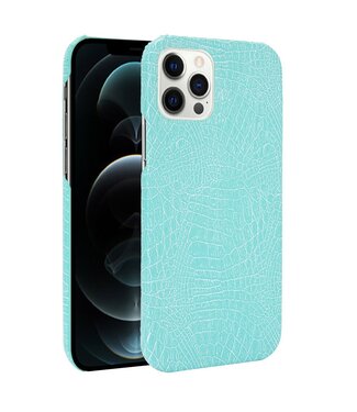 Lichtblauw Krokodillen Hardcase Hoesje iPhone 12 (Pro)
